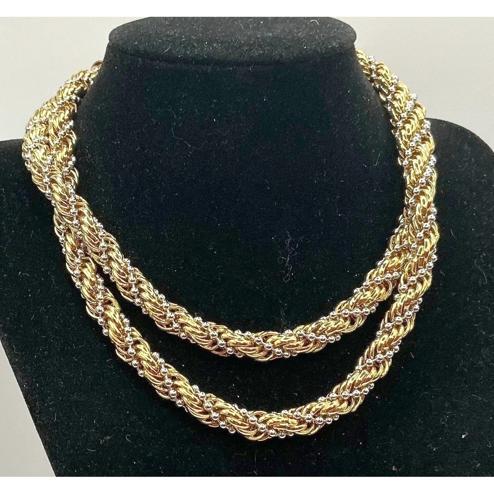 29 Inch Gold Tone Rope Chain Necklace‎ Silver Beaded Accents and Clasp
